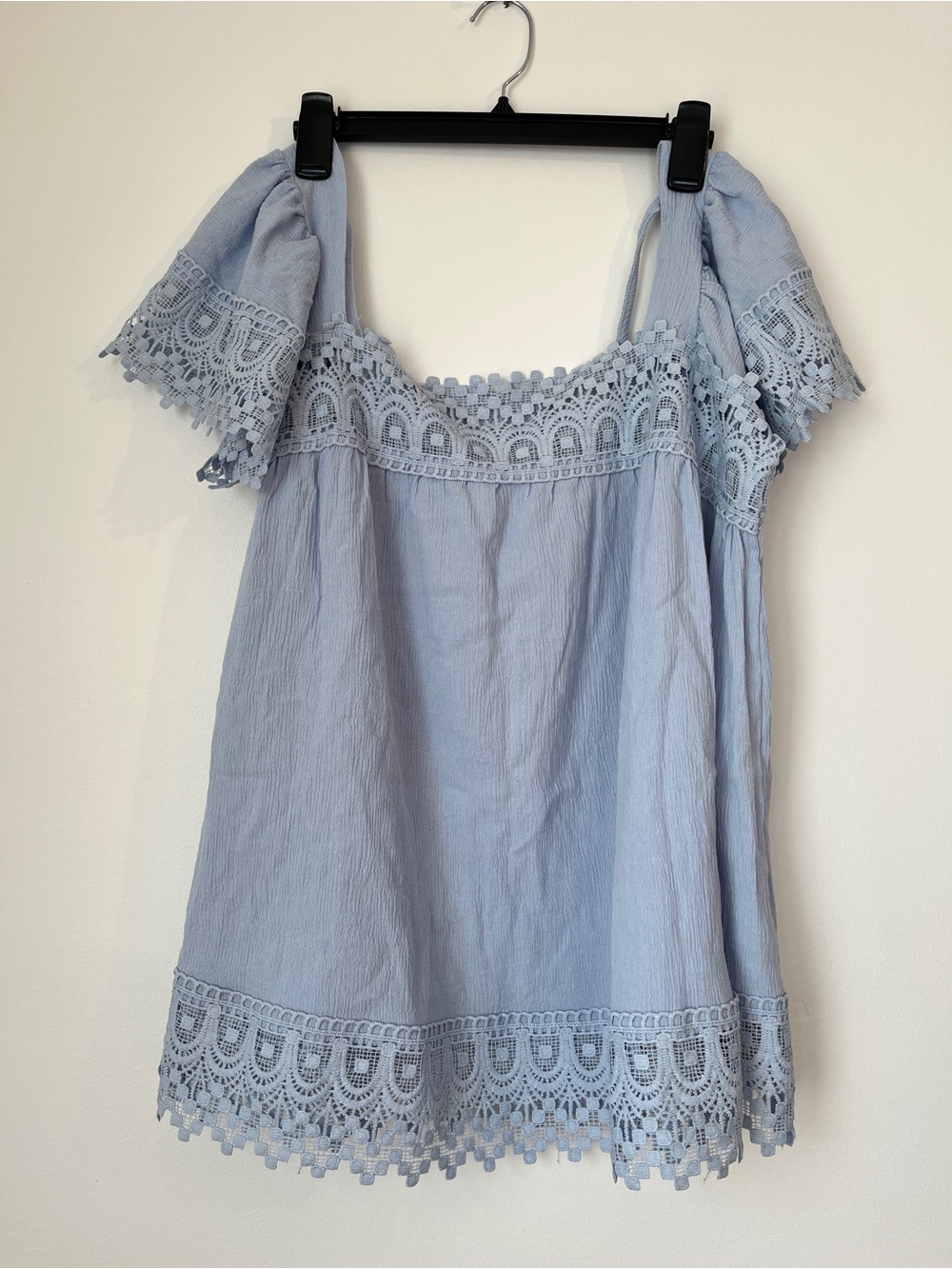 Light Blue Lace-Trim Off-Shoulder Women's Top Blouse Size XL Cotton Casual